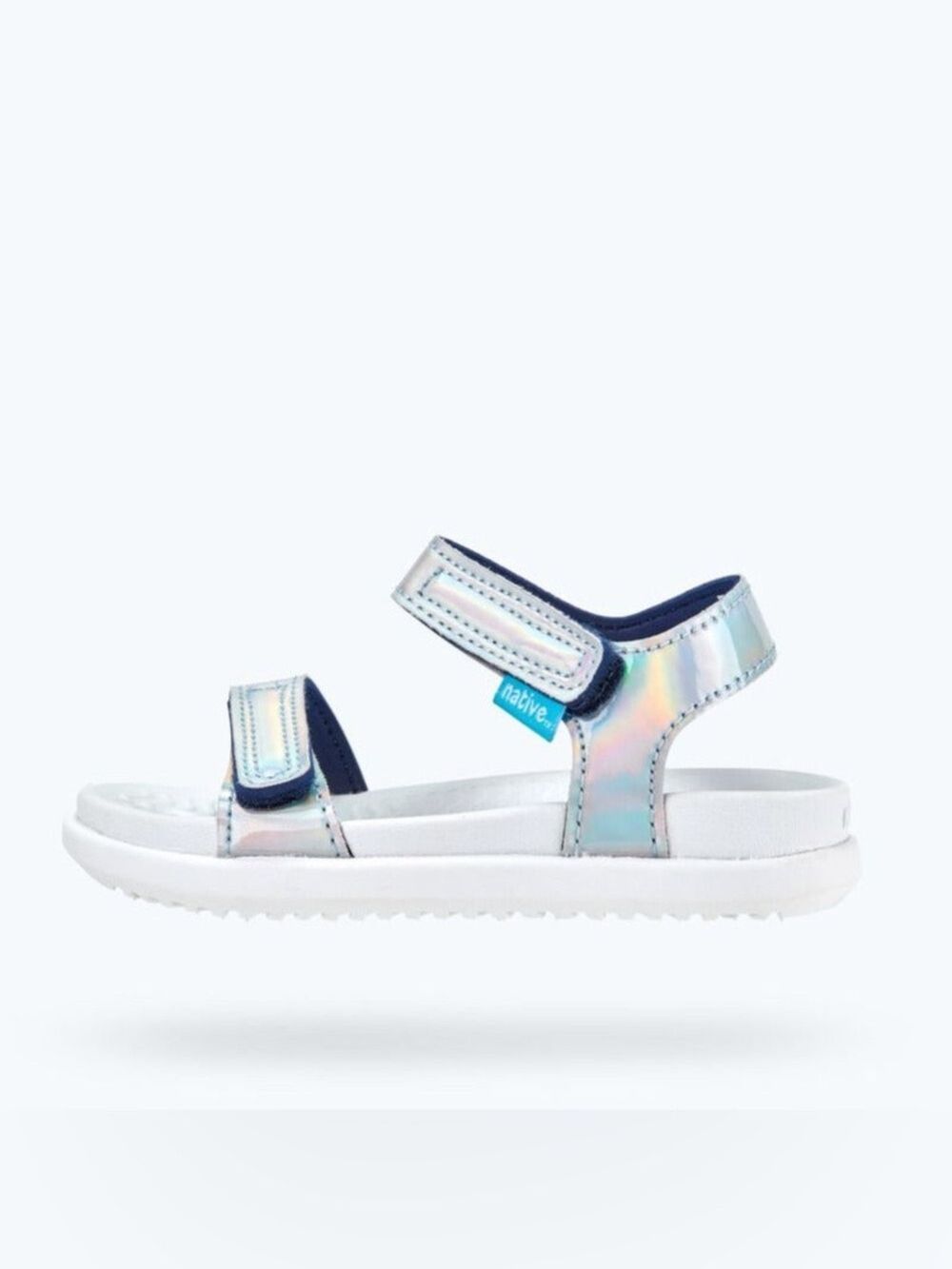 Native Kids Hilo Sandal in Iridescent Silver and Navy